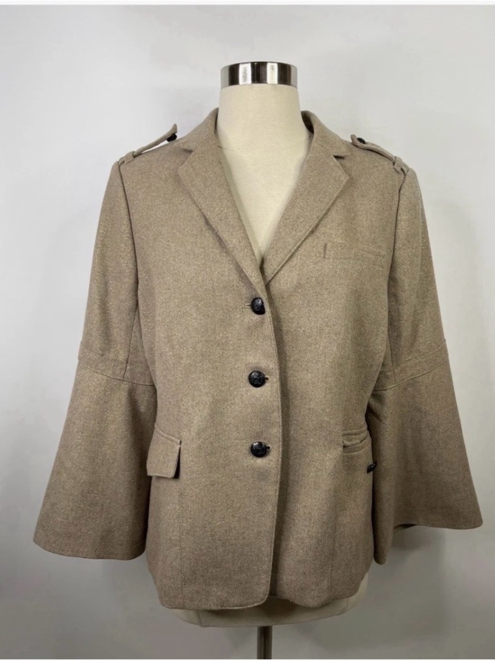 Banana Republic shimery Womens Wool-Blend Button Front Jacket with bell sleeves